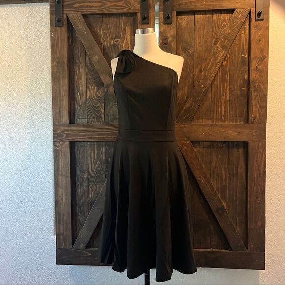 JASAMBAC  Bow One Shoulder Dress with Pockets A-line Cocktail Party Dress Sz-Med - Picture 6 of 16